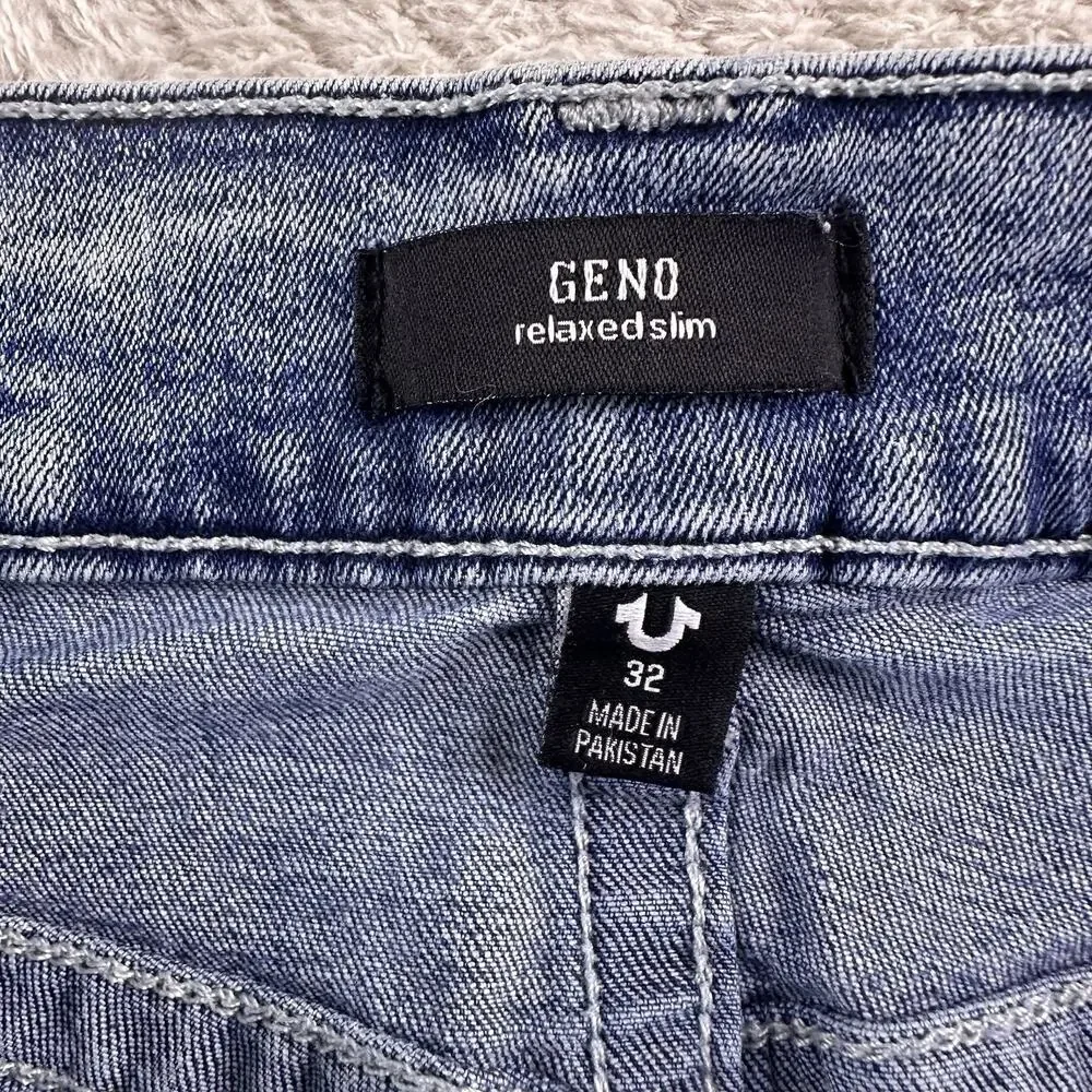 True Religion‎ Jeans Mens 32x34 Blue Geno Relaxed Slim Flap Pocket Distressed